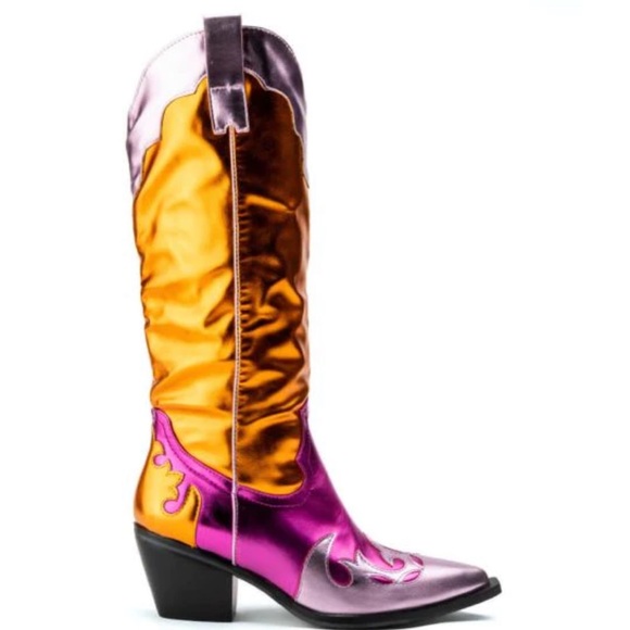 AZALEA WANG, Spice It Up, Multi colored Metallic, Chunky Cowboy Boots, NWT - Picture 12 of 13